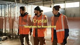  Presentation with intercultural - Theme consisting of three-young-intercultural-builders and a tawny brown colored foreground