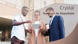  Presentation with new ideas - PPT layouts featuring three-young-intercultural-business-partners background and a soft green colored foreground