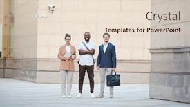  Presentation with smart building - Theme with three-young-intercultural-business-partners background and a lemonade colored foreground