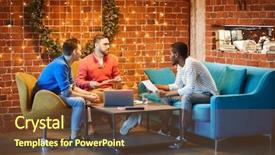  Presentation with economic environment - Theme consisting of three young intercultural economists gathered background and a tawny brown colored foreground