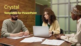  Presentation with new office - Slides featuring three-young-intercultural-employees-working background and a tawny brown colored foreground