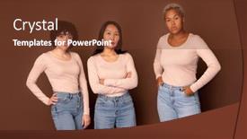  Presentation with females - PPT layouts enhanced with three-young-intercultural-females background and a tawny brown colored foreground