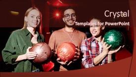  Presentation with bowling - Presentation design consisting of three-young-intercultural-friendly-bowling background and a wine colored foreground
