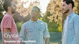  Presentation with intercultural - Slide set with three-young-intercultural-males background and a seafoam green colored foreground