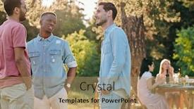  Presentation with intercultural - Beautiful slide set featuring three-young-intercultural-men backdrop and a coral colored foreground