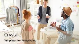  Presentation with intercultural - Audience pleasing PPT theme consisting of three young intercultural stylists discussing backdrop and a lemonade colored foreground