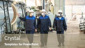  Presentation with industrial workers - Presentation theme having three-young-intercultural-workers background and a gray colored foreground