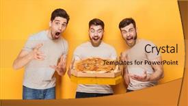  Presentation with joyful - PPT theme featuring three young joyful men holding background and a yellow colored foreground