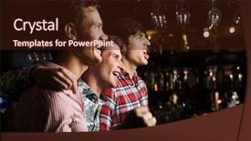  Presentation with sports bar sports bar - Beautiful PPT layouts featuring three young men at bar backdrop and a wine colored foreground