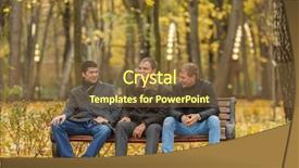  Presentation with black men - Beautiful PPT layouts featuring three young men in black outerwear sitting on park bench and talk backdrop and a tawny brown colored foreground