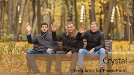  Presentation with black men - Slide set with three-young-men-in-black background and a coral colored foreground