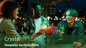  Presentation with multicultural - Presentation theme having three-young-multicultural-friends background and a forest green colored foreground