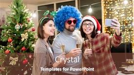  Presentation with flutes - Theme with three-young-office-workers background and a tawny brown colored foreground