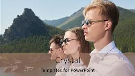  Presentation with young business people - Slides with three-young-people-in-white background and a coral colored foreground