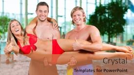  Presentation with public - Theme consisting of three-young-people-woman background and a coral colored foreground