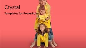  Presentation with siblings - Slides with three young siblings cuddling background and a coral colored foreground