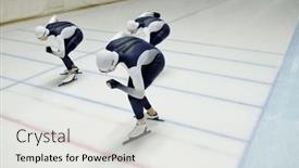  Presentation with sports arena - Slide deck with three-young-sportsmen-in-sports background and a  colored foreground