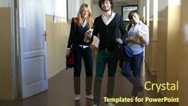  Presentation with school - Beautiful PPT theme featuring three-young-student-at-school backdrop and a tawny brown colored foreground