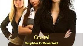  Presentation with business women - PPT theme enhanced with three young successful business women background and a tawny brown colored foreground