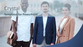  Presentation with intercultural - Colorful PPT layouts enhanced with three-young-successful-intercultural-business backdrop and a lemonade colored foreground