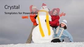  Presentation with snowman - Slides having three young women and snowman 2 background and a light gray colored foreground