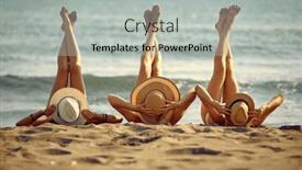  Presentation with straw - Presentation theme enhanced with three-young-women-in-straw background and a light gray colored foreground