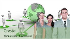  Presentation with camera - Slides with threedimensional - happy business team smiling background and a mint green colored foreground