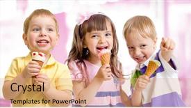  Presentation with happy kids - Presentation design consisting of threesome - happy children or kids group background and a coral colored foreground