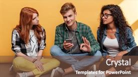  Presentation with yellow music - Audience pleasing presentation theme consisting of threesome - love triangle of two smiling backdrop and a tawny brown colored foreground