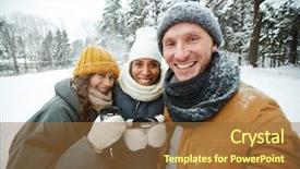  Presentation with selfie - Audience pleasing PPT theme consisting of threesome - smiling young friends in casual backdrop and a tawny brown colored foreground