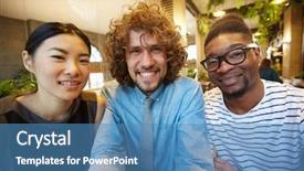  Presentation with intercultural - Audience pleasing slide deck consisting of threesome - three intercultural friends in casualwear backdrop and a teal colored foreground