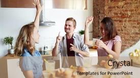  Presentation with dancing - PPT layouts consisting of threesome - young dancing friends with drinks background and a coral colored foreground
