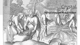  Presentation with vintage women - Slide set consisting of threshing-the-grain-men background and a light gray colored foreground