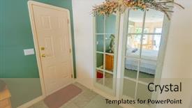  Presentation with interior decorating home - Slide deck having threshold - classic american home entrance interior background and a coral colored foreground