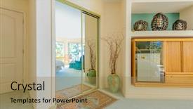  Presentation with interior decorating home - Slides featuring threshold - classic american home entrance interior background and a coral colored foreground