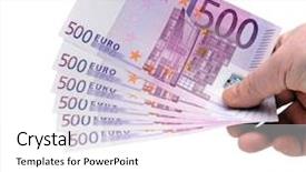  Presentation with thrift - Presentation theme featuring thrift - hand holding euro money fan background and a  colored foreground