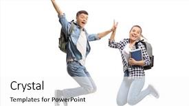  Presentation with portrait of excited overjoyed female - Slide deck featuring thrilling - full length portrait background and a white colored foreground