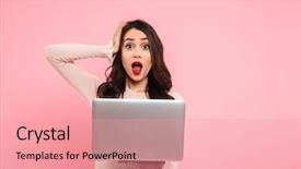  Presentation with silver - Presentation design having thrilling - image of thrilled woman 20s background and a coral colored foreground