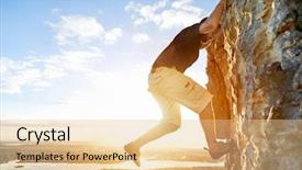  Presentation with rock climbing - Beautiful PPT theme featuring thrilling - man rock climbing up backdrop and a lemonade colored foreground