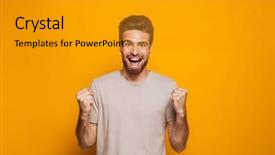  Presentation with happy sad face man - PPT theme featuring thrilling - portrait of a happy young background and a gold colored foreground