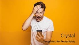  Presentation with man looking up happy - Slide set consisting of thrilling - portrait of a thrilled young background and a gold colored foreground