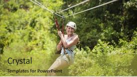  Presentation with tropical forest - Slides enhanced with thrilling - smiling woman riding a zip background and a yellow colored foreground