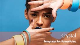  Presentation with hands and face - Presentation theme enhanced with thrilling - trendy portrait of scared background and a  colored foreground