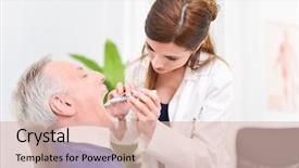  Presentation with cancer - Theme featuring throat cancer - doctor examining a patient background and a lemonade colored foreground