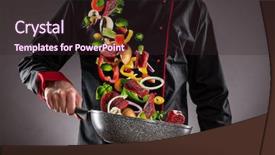  Presentation with food preparation - Slide deck enhanced with throw - closeup of chef throwing beef background and a wine colored foreground