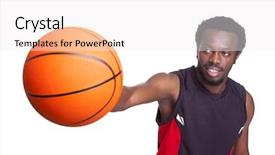  Presentation with basketball - Slide set featuring throw ball - basketball player holding a basketball background and a sky blue colored foreground