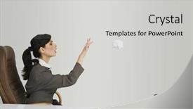  Presentation with paper - Theme having throw ball - businesswoman throwing crumpled paper background and a light gray colored foreground