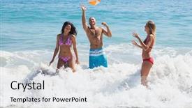  Presentation with burial at sea - Slide set consisting of throw ball - happy friends playing background and a white colored foreground