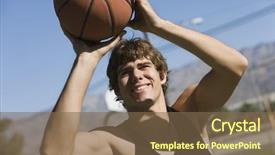  Presentation with penalty - Presentation design consisting of throw ball - happy young man taking background and a tawny brown colored foreground