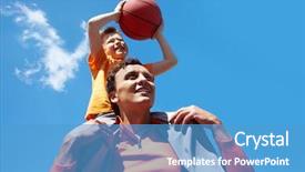  Presentation with young children playing multicultural - Theme enhanced with throw ball - image of young man background and a teal colored foreground